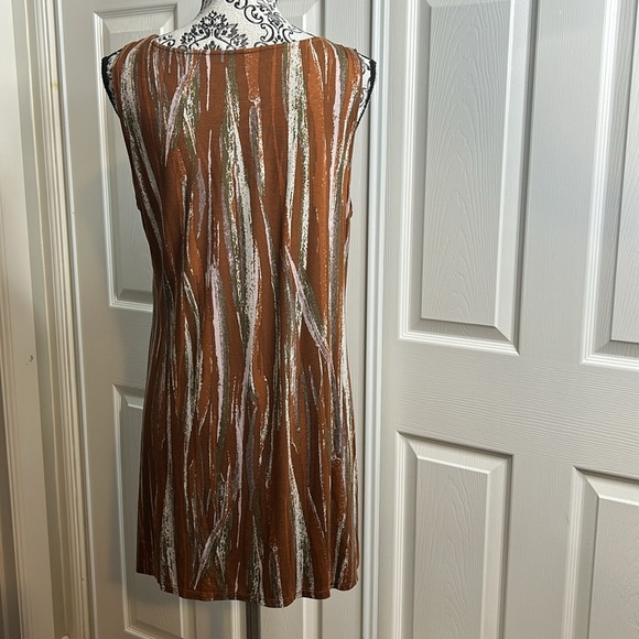 LOGO Lori Goldstein Brown & Silver Sleeveless Dress Light Flowly L - Picture 4 of 6